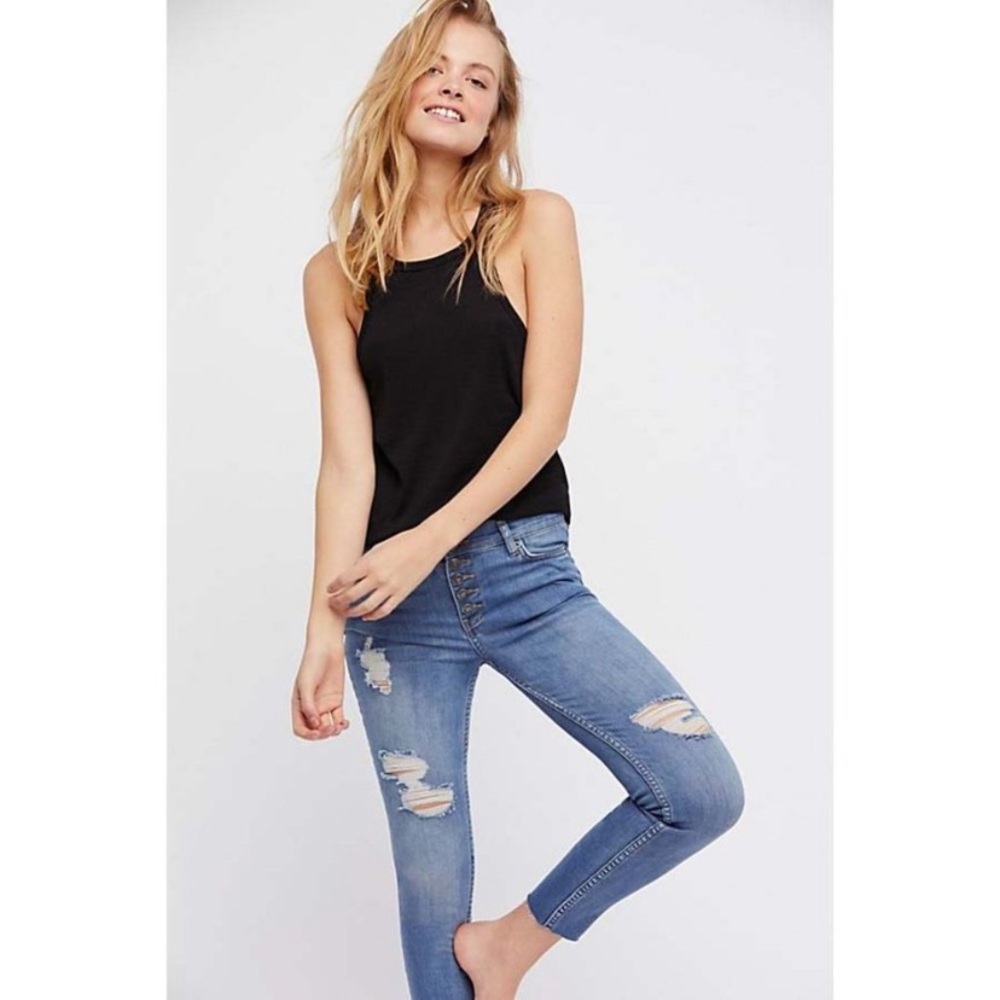 Free People 30 Destroyed Reagan Jeans Button Fly